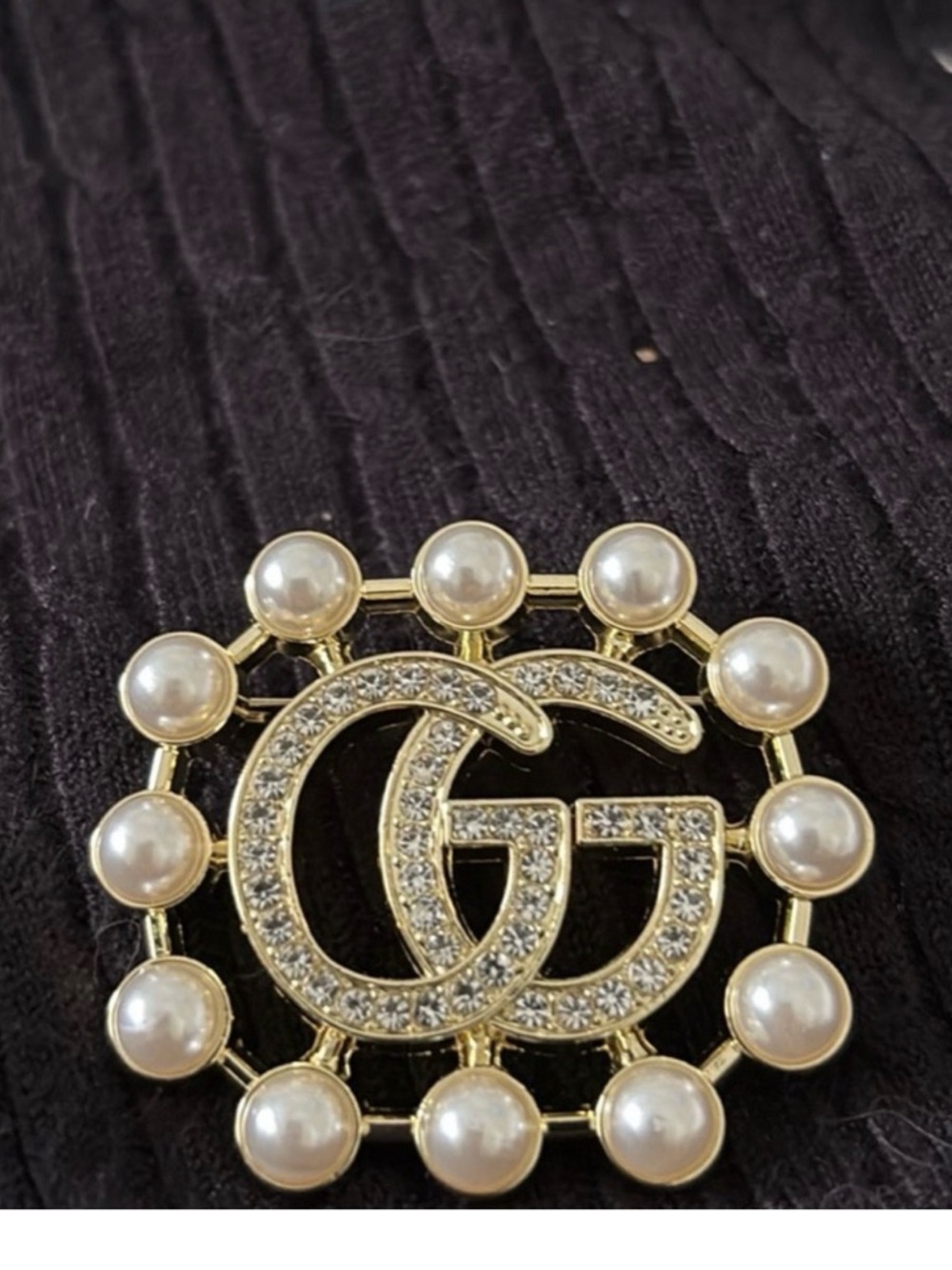 Gucci Gold Double G Brooch with Pearls and Crystals